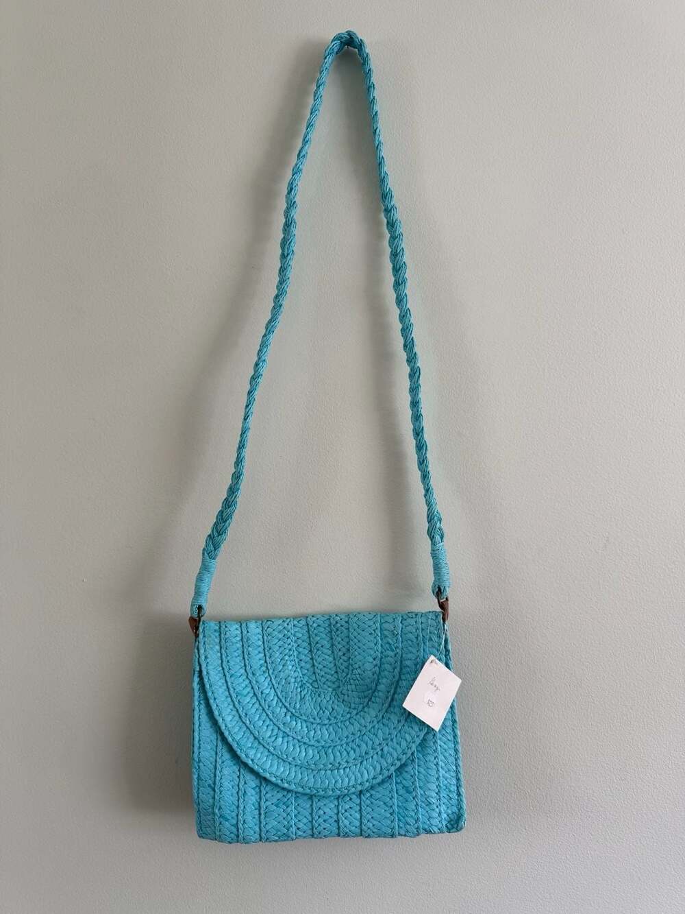 Ganz Style 101 Turquoise Woven Straw Crossbody Handbag